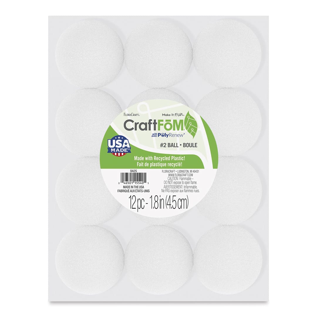 Open in modal - FloraCraft CraftFōM Blocks and Shapes - 2" diameter, Ball, Pkg of 12 - front of packaging
