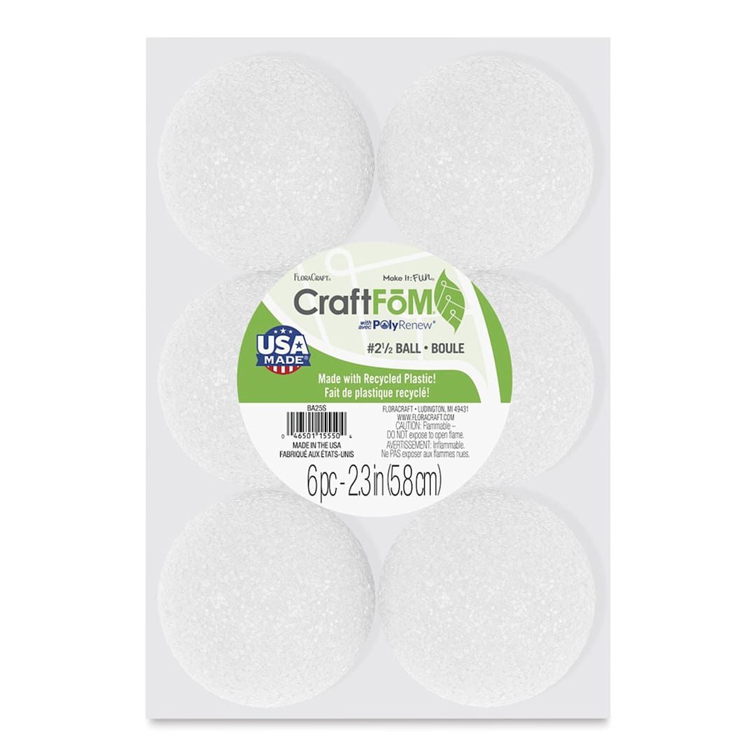 Open in modal - FloraCraft CraftFōM Blocks and Shapes - 2.5" diameter, Ball, Pkg of 6 - front of packaging