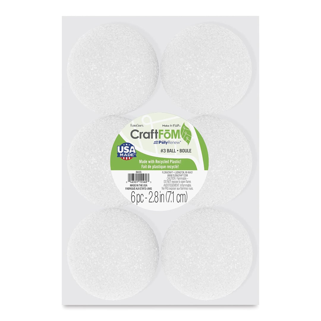 Open in modal - FloraCraft CraftFōM Blocks and Shapes - 3" diameter, Ball, Pkg of 6 - front of packaging