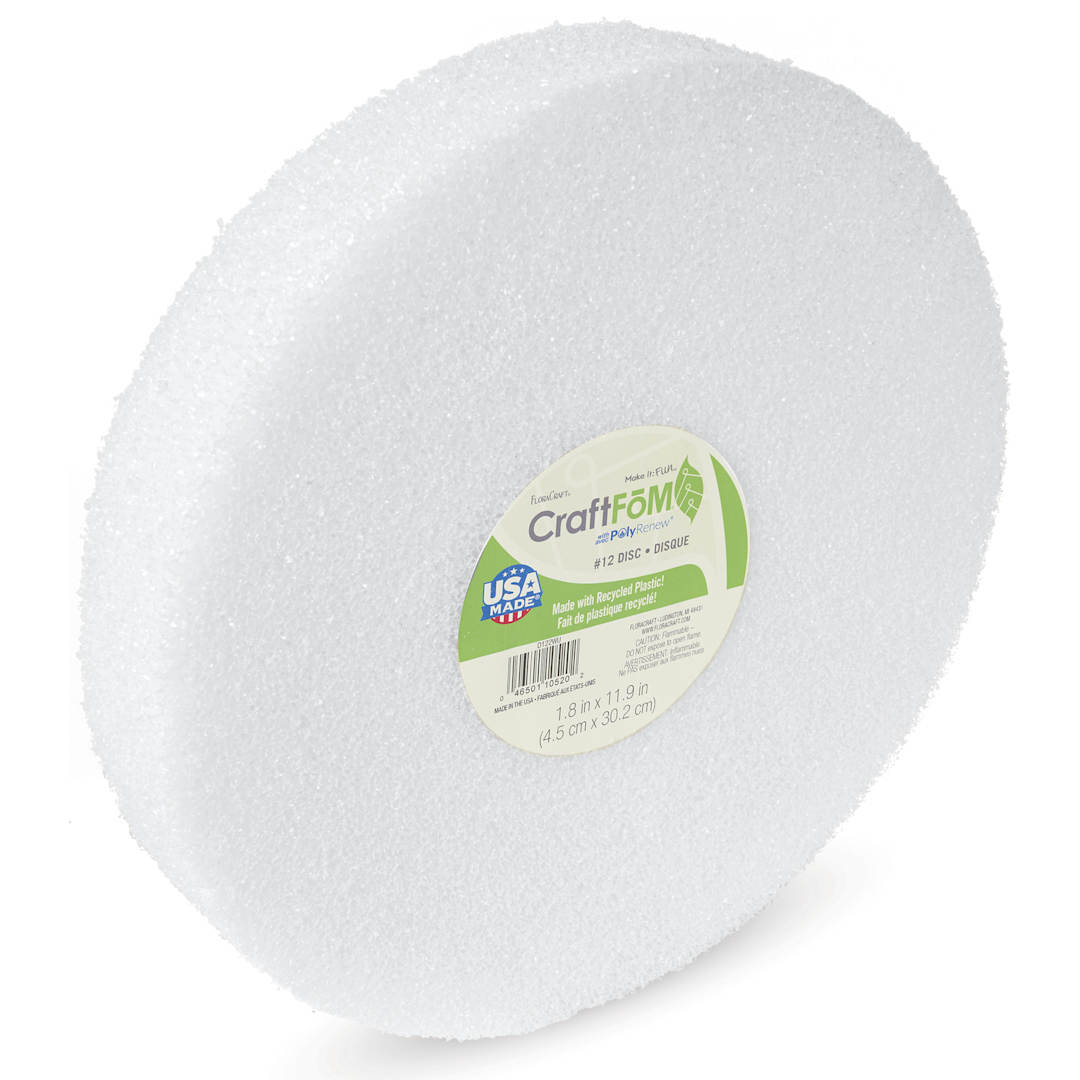 Open in modal - FloraCraft CraftFōM Blocks and Shapes - Disc, 1.9" x 11.8" - front of packaging, angled