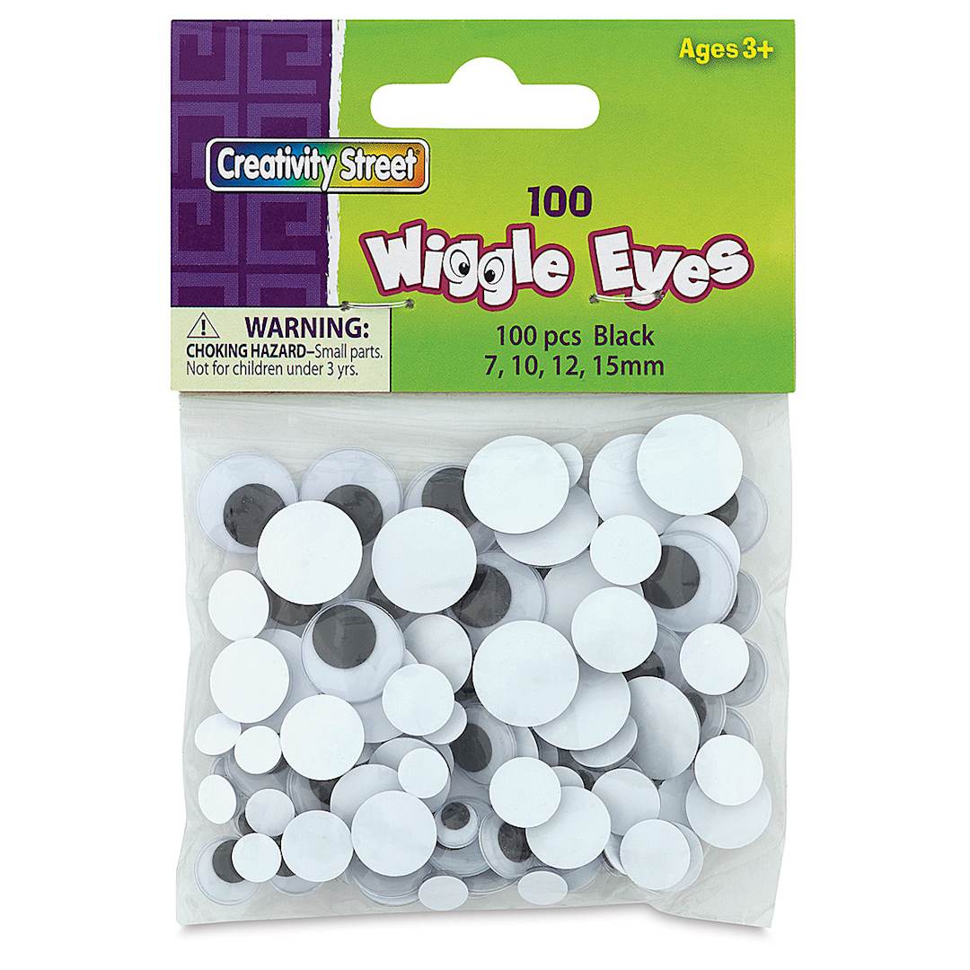 Open in modal - Creativity Street Colored Wiggle Eyes - Black, Assorted Sizes, Round, Pkg of 100