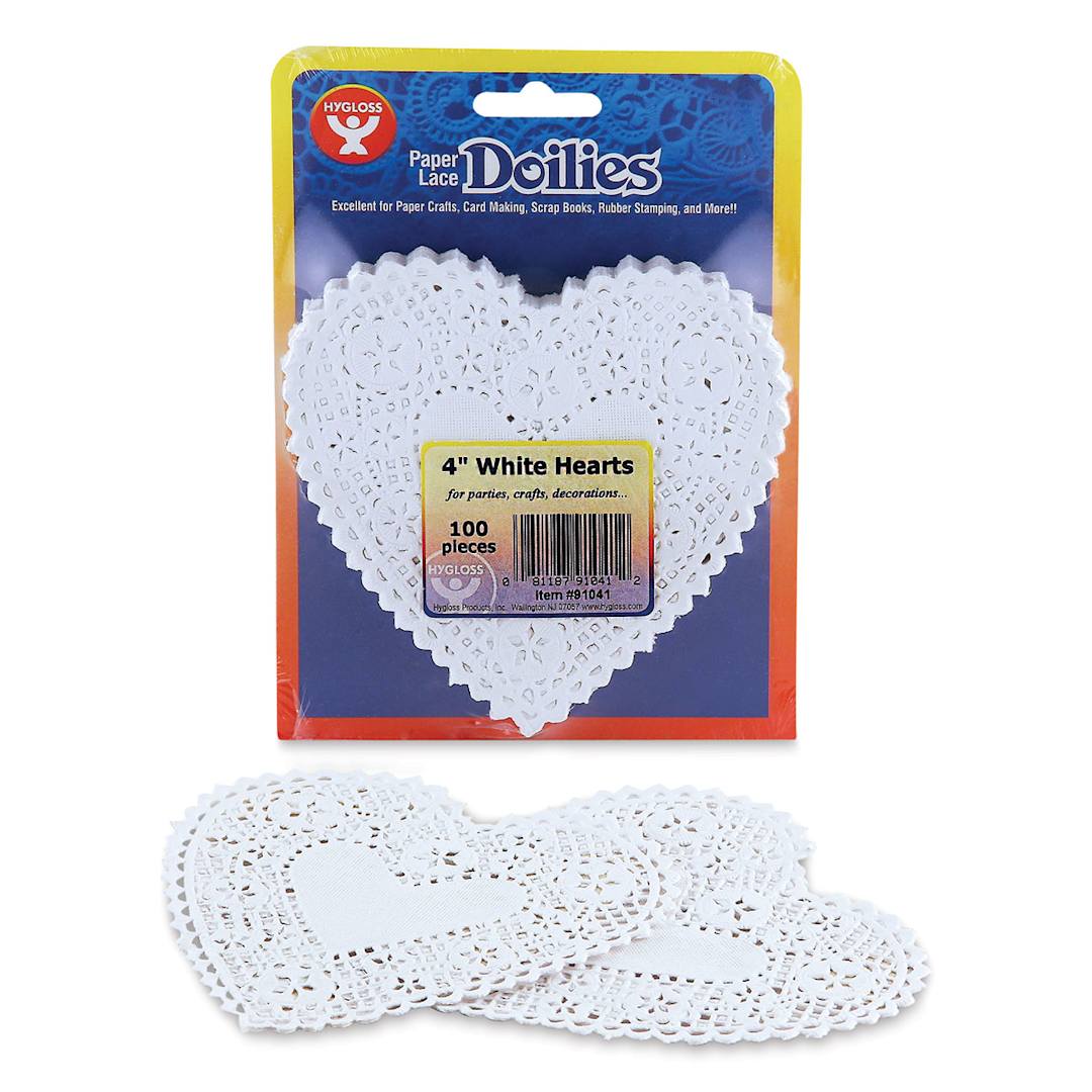 Open in modal - Hygloss Paper Doilies - White, Heart, 4", Pkg of 100