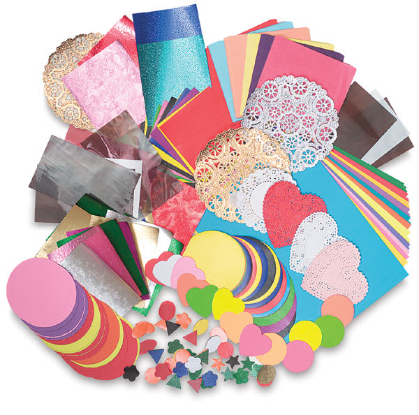 Open in modal - Hygloss Ultimate Collage Pak - Scattered piles of assorted colors and shapes of paper included