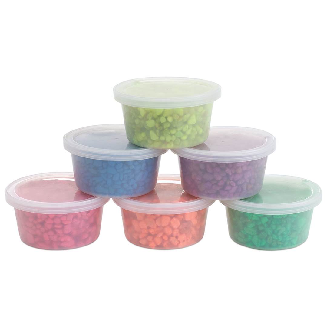 Open in modal - Hygloss Bucket O' Gravel - Tubs of Set of 6 Assorted color Gravel stacked in pyramid
