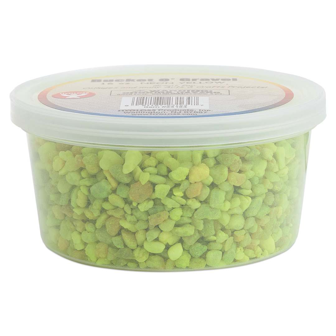 Open in modal - Hygloss Bucket O' Gravel - Side view of Tub of Neon Yellow Gravel