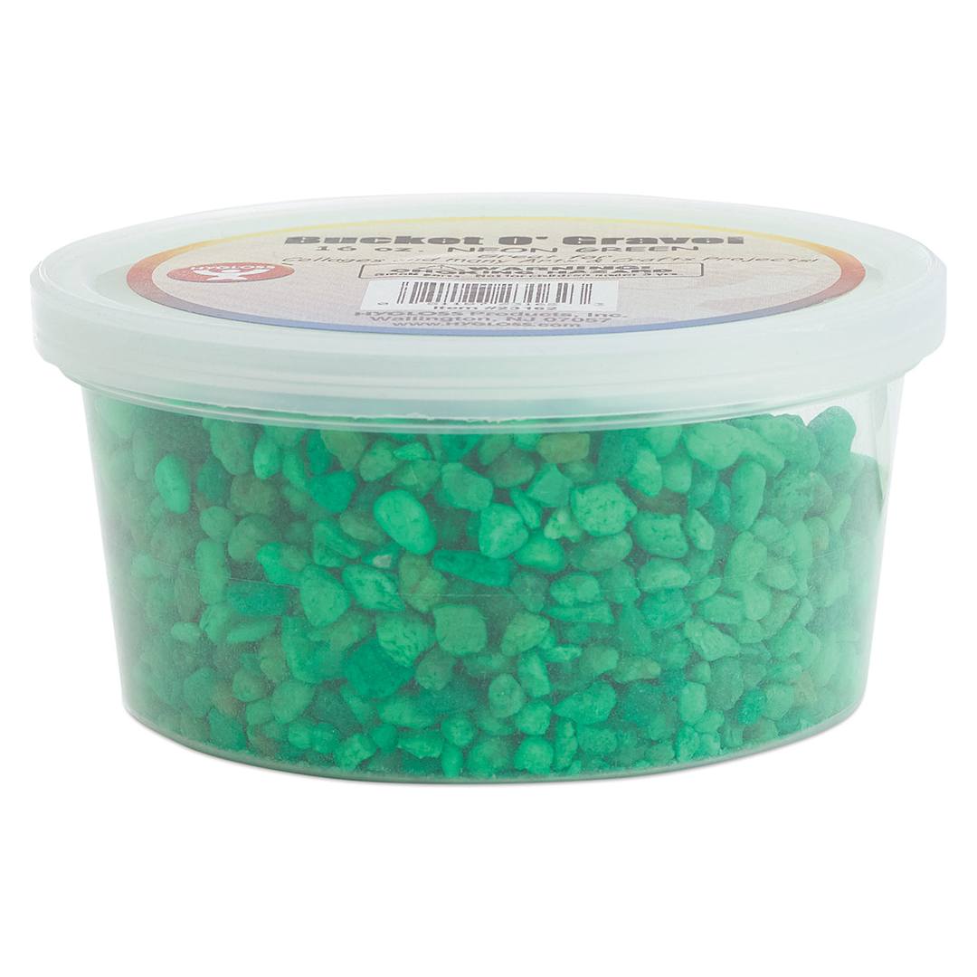 Open in modal - Hygloss Bucket O' Gravel - Side view of Tub of Neon Green Gravel
