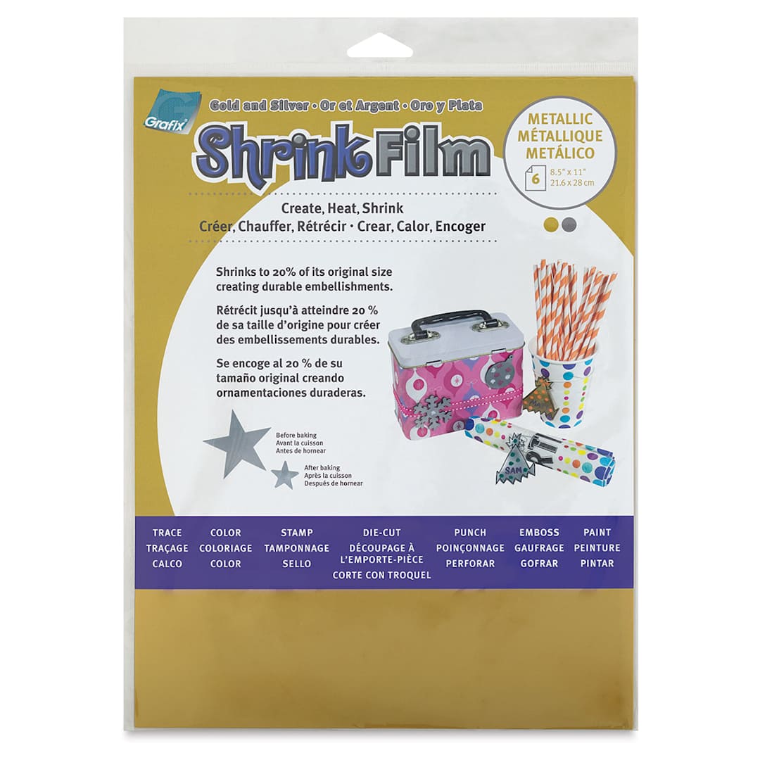 Open in modal - Grafix Metallic Shrink Film - Front view of package of 6 Sheets