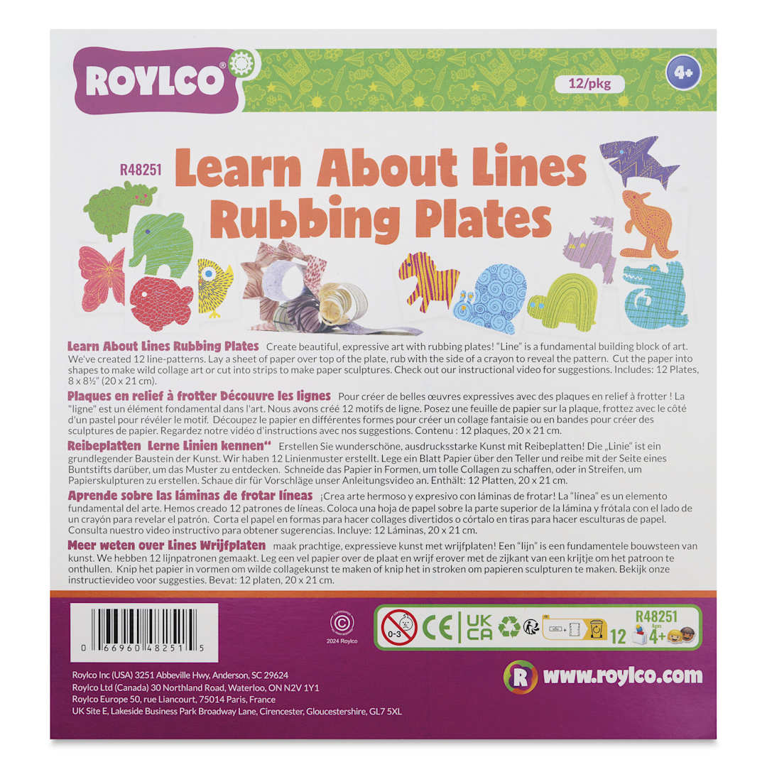 Open in modal - Roylco Rubbing Plates - Learn About Lines, 8" x 8-1/2", Set of 12, in packaging