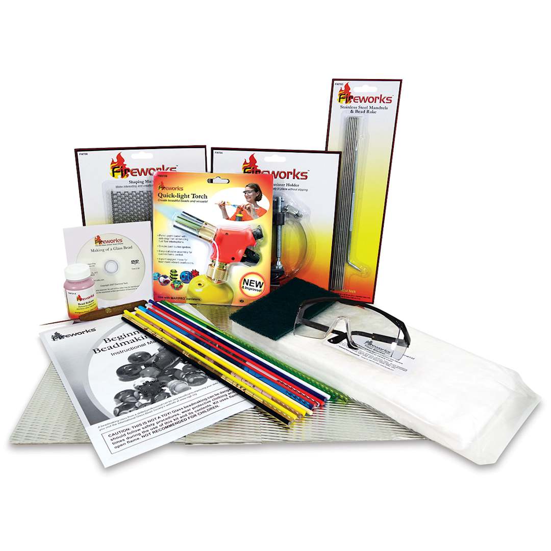 Open in modal - Fireworks Beginner's Essentials Glass Beadmaking Kit - Components of kit shown