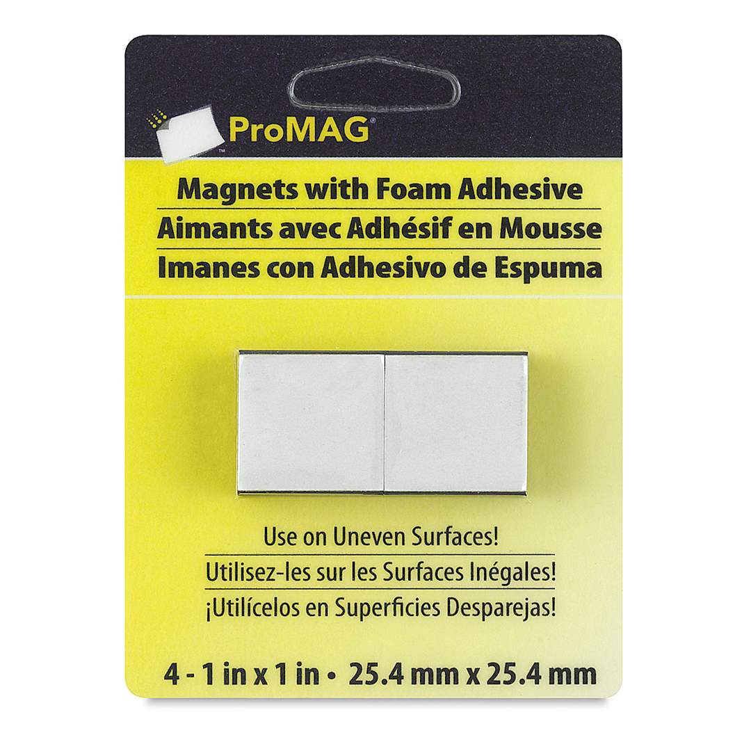 Open in modal - ProMag Adhesive Magnetic Squares - 1" x 1", Pkg of 4 front of packaging