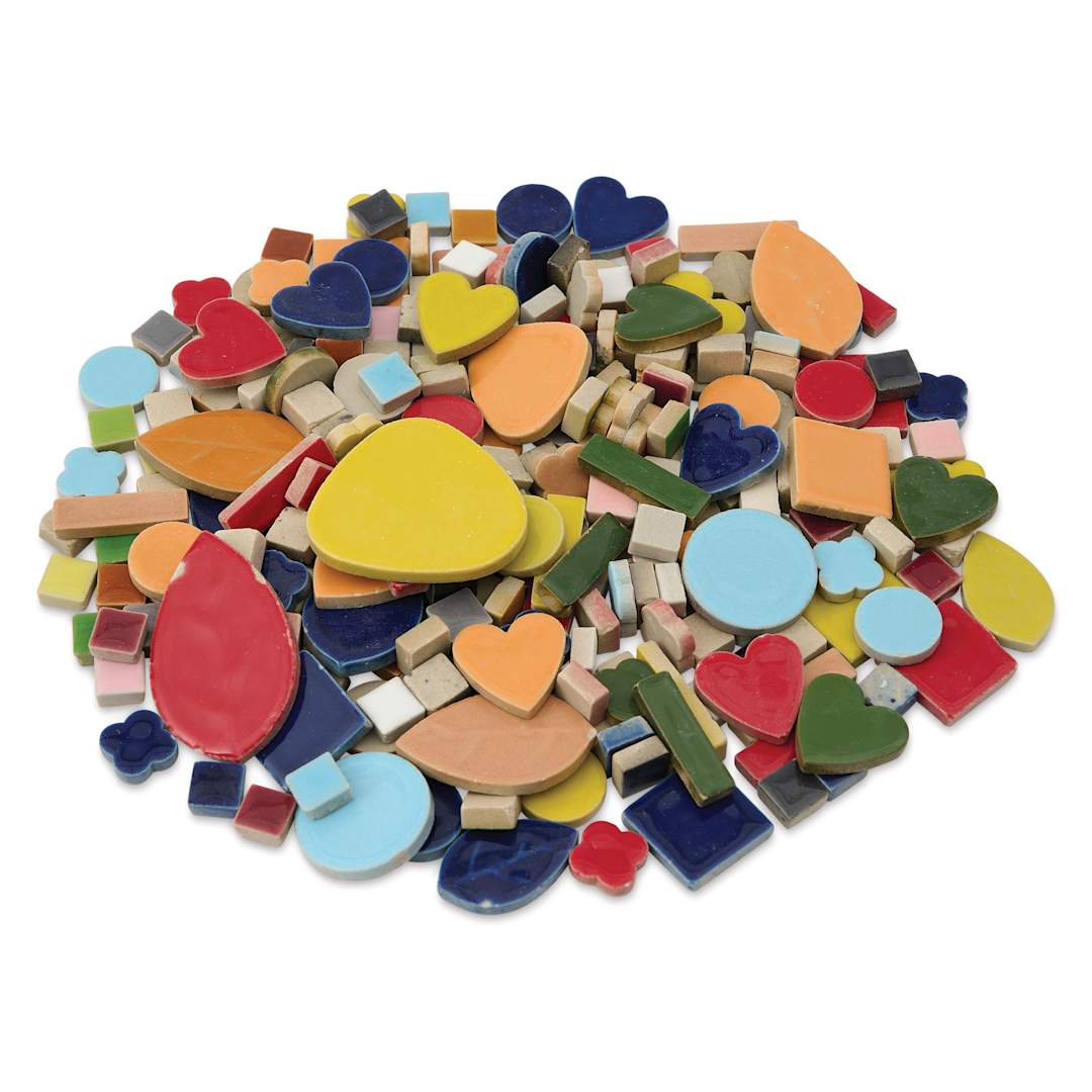 Open in modal - Jennifer’s Mosaics Ceramic Assorted Shapes Tiles - Assorted Colors, 1 lb