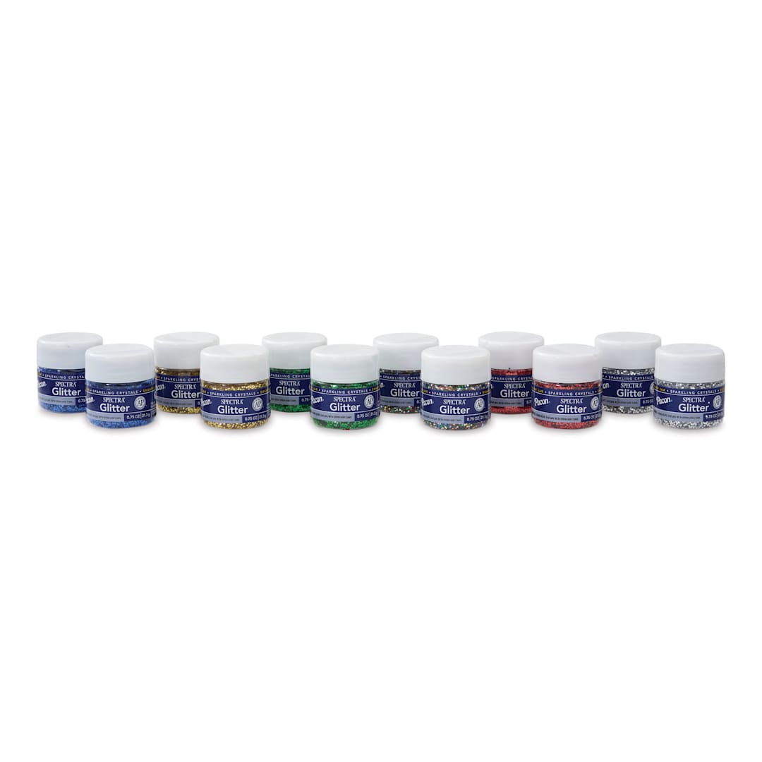 Open in modal - Spectra Sparkling Crystals Glitter - 3/4 oz, Set of 12 Jars, Assorted Colors