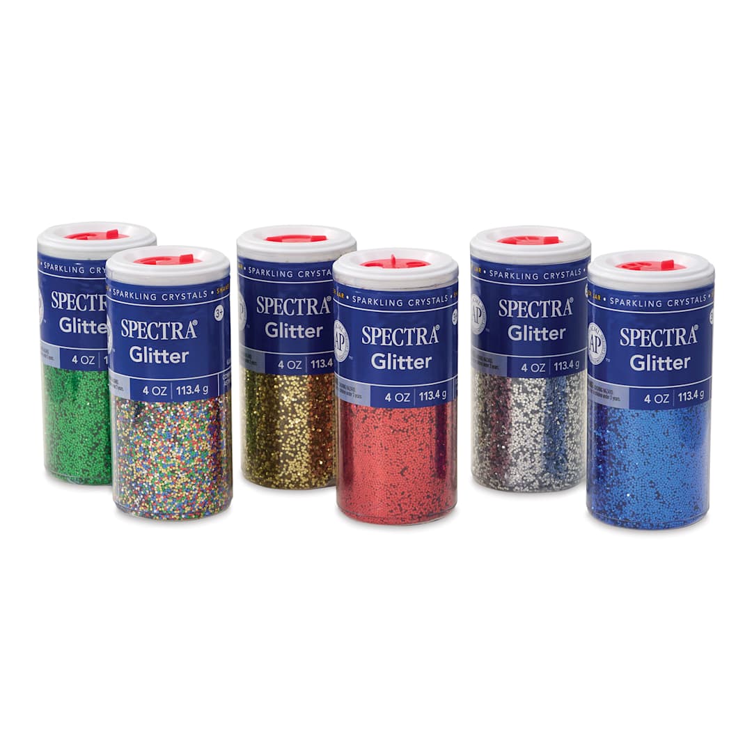 Open in modal - Spectra Sparkling Crystals Glitter - 4 oz, Set of 6 Jars, Assorted Colors