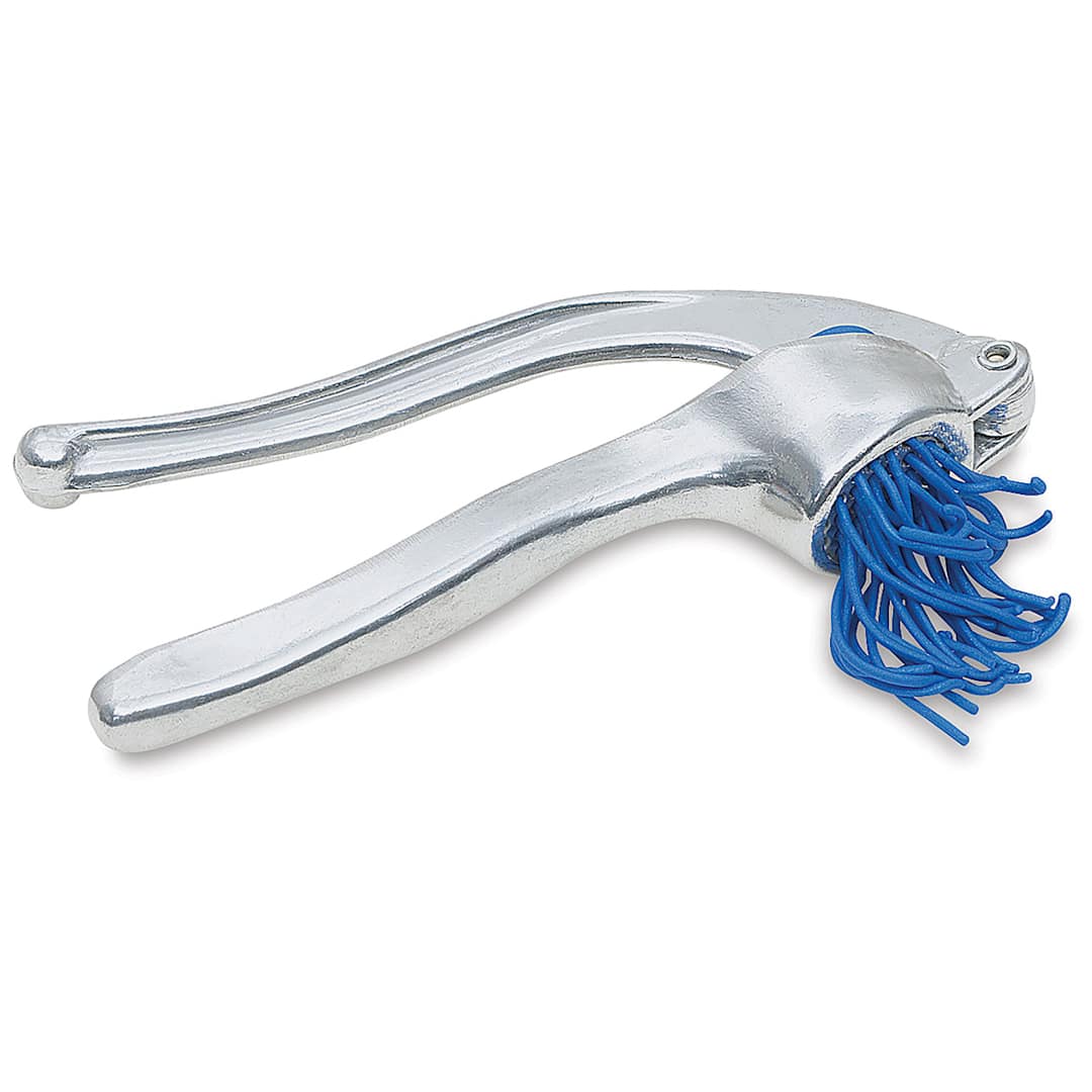 Open in modal - Garlic Press for Clay - shown extruding Blue Clay