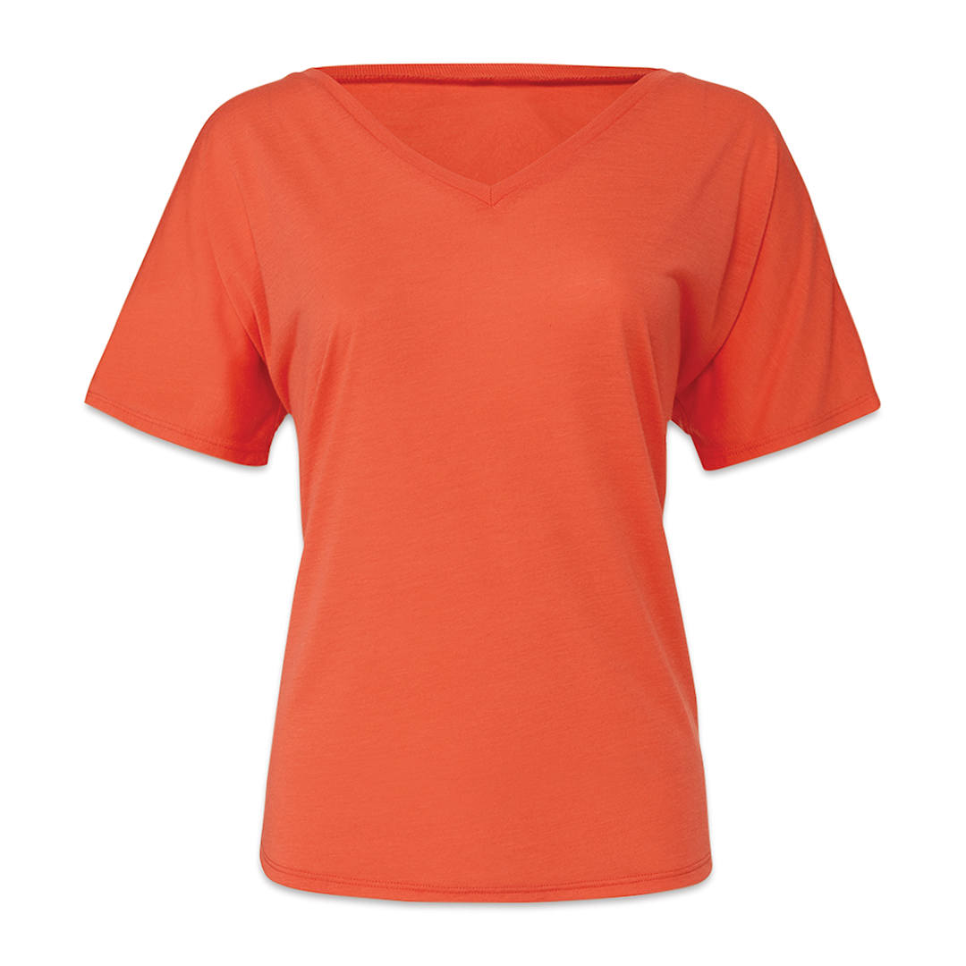 Open in modal - Bella Canvas Slouchy V-neck T-shirt - Front of Coral Shirt