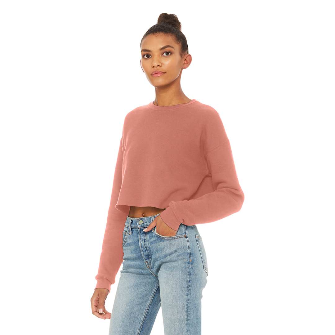 Open in modal - Bella Canvas Cropped Crew Fleece - Model wearing Mauve Fleece

