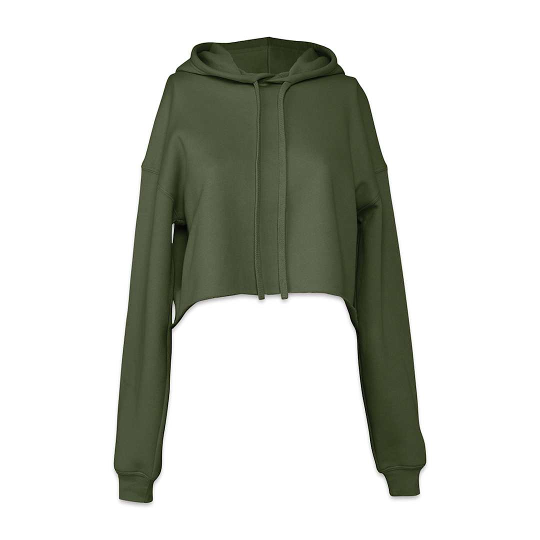Open in modal - Bella Canvas Cropped Fleece Hoodie - Front view of Military Green Hoodie