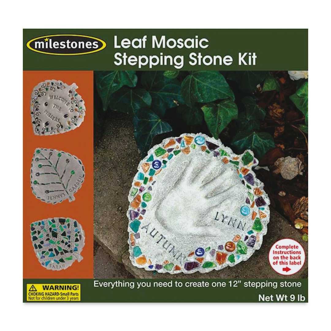 Open in modal - Milestones Mosaic Stepping Stone Kit - Leaf (Front of packaging)