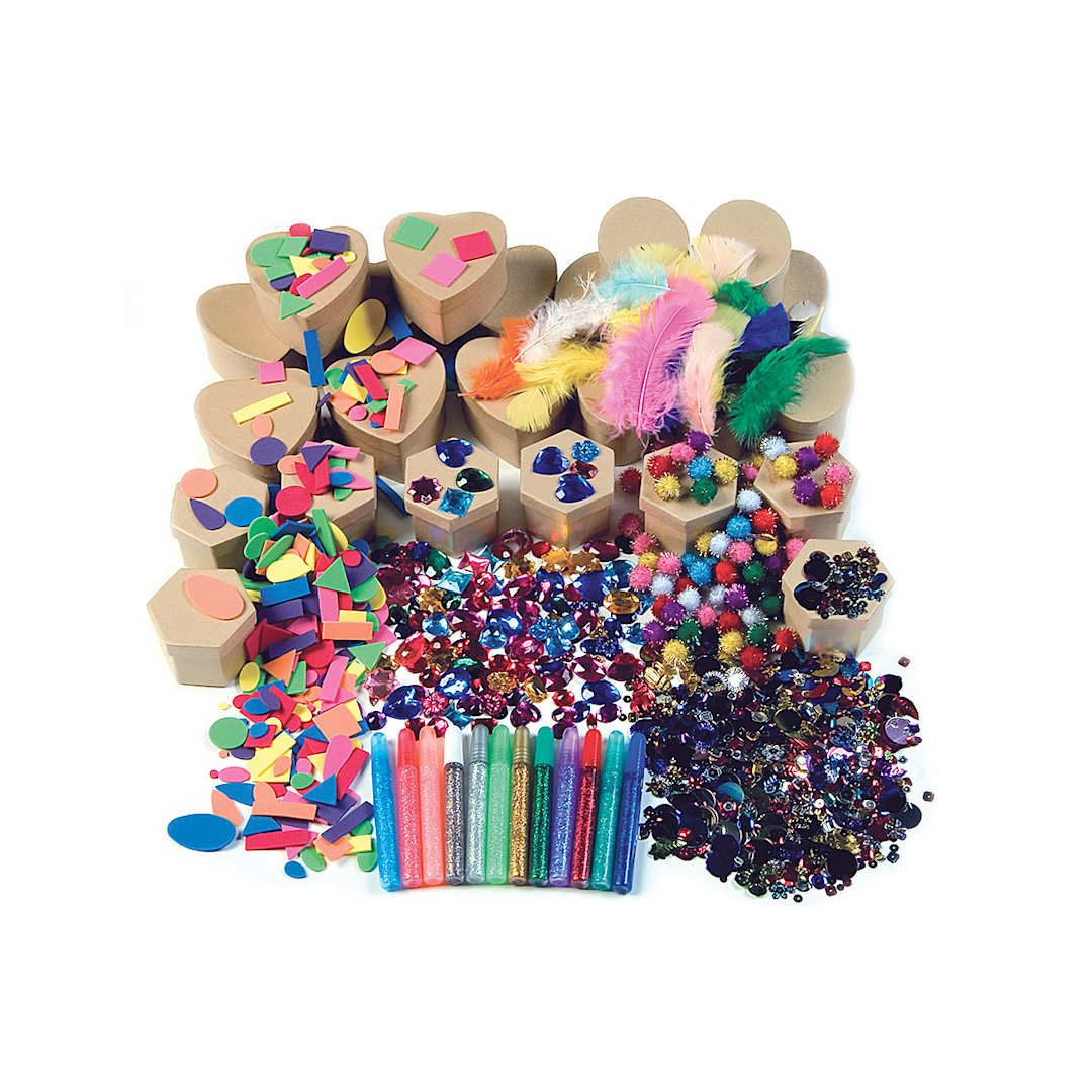 Open in modal - Papier Mâché Decorating Kit - Components of 24 pc Classroom Kit shown
