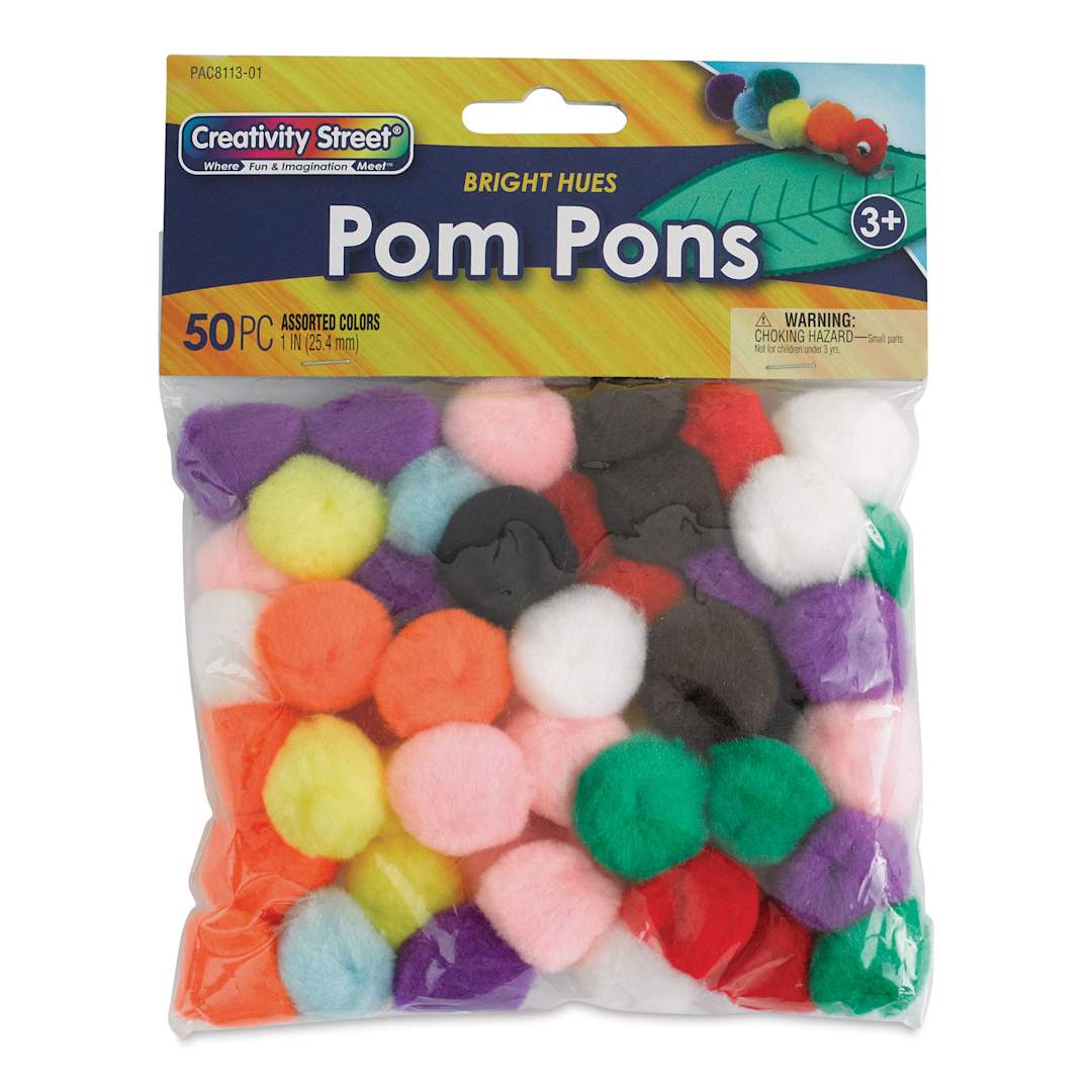 Open in modal - Creativity Street Pom Pons Assortments - Bright Hues, 1", Pkg of 50, front of the packaging