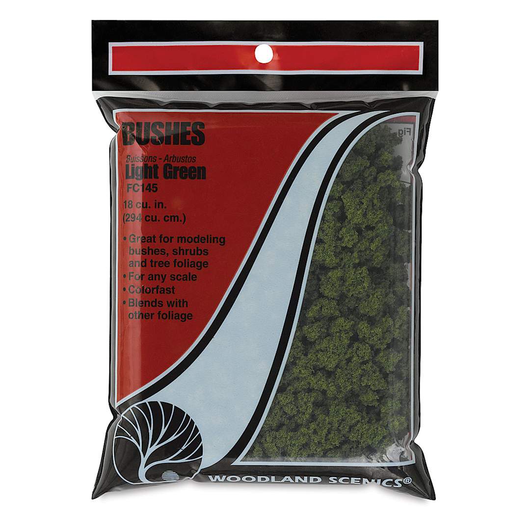 Open in modal - Woodland Scenics Model Scenery - Front view of package of Bushes in Light Green