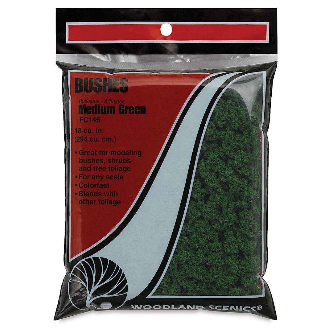 Open in modal - Woodland Scenics Model Scenery - Front view of package of Bushes in Medium Green