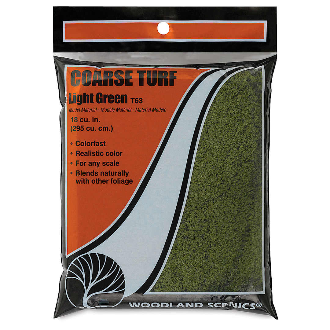 Open in modal - Woodland Scenics Model Scenery - Front of package of Coarse Turf in Light Green