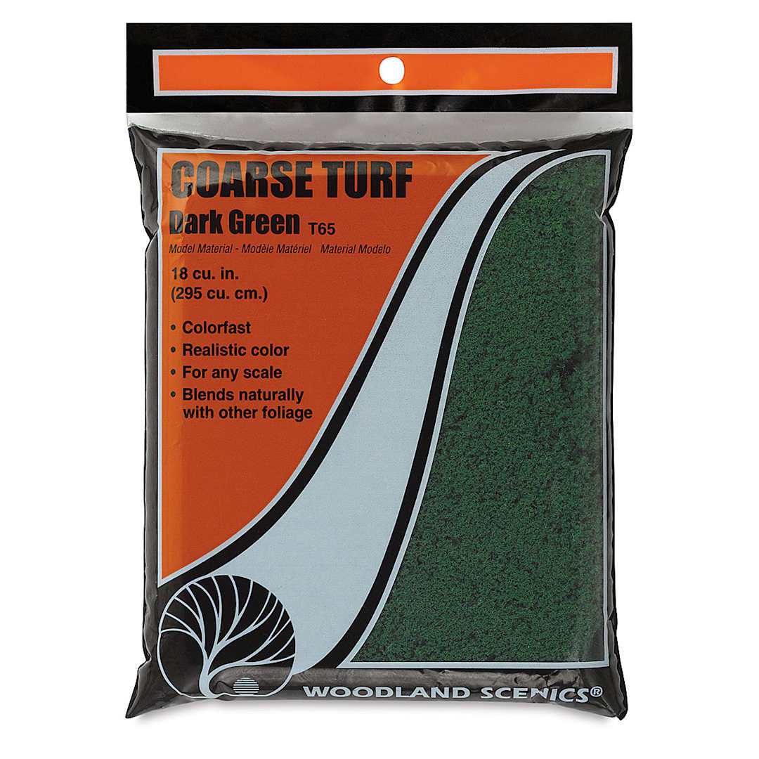 Open in modal - Woodland Scenics Model Scenery - Front of package of Coarse Turf in Dark Green