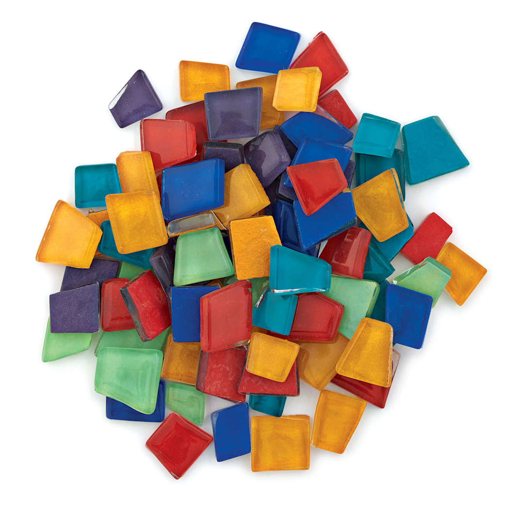Open in modal - Crafter's Cut Pre-Cut Glass Mosaic Tiles - Assorted shapes and colors of Basic Color Tile Assortment