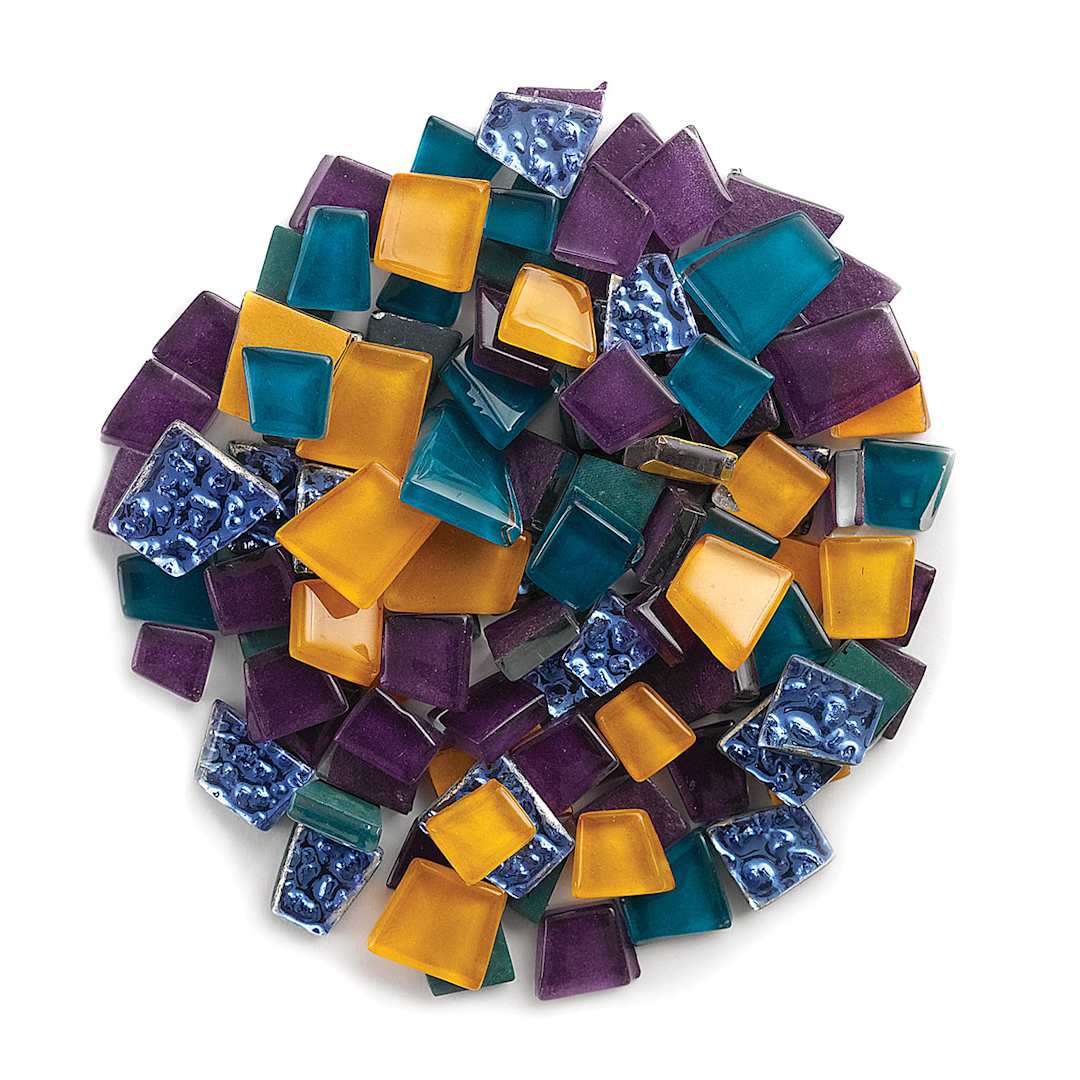 Open in modal - Crafter's Cut Pre-Cut Glass Mosaic Tiles - Assorted shapes and colors of Mardi Gras Tile Assortment