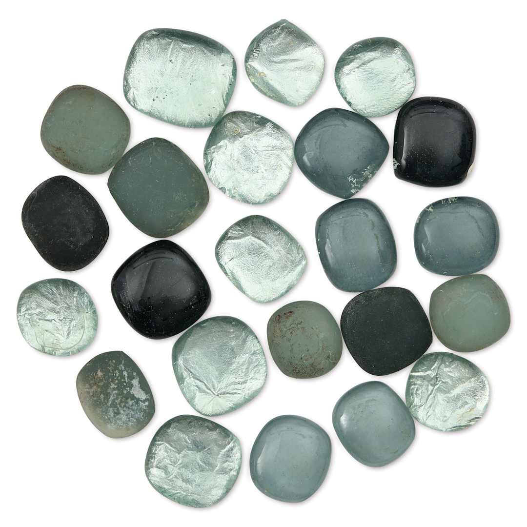 Open in modal - Mosaic Mercantile Glass Pebble Tiles - Black Silver, 4 oz, out of packaging