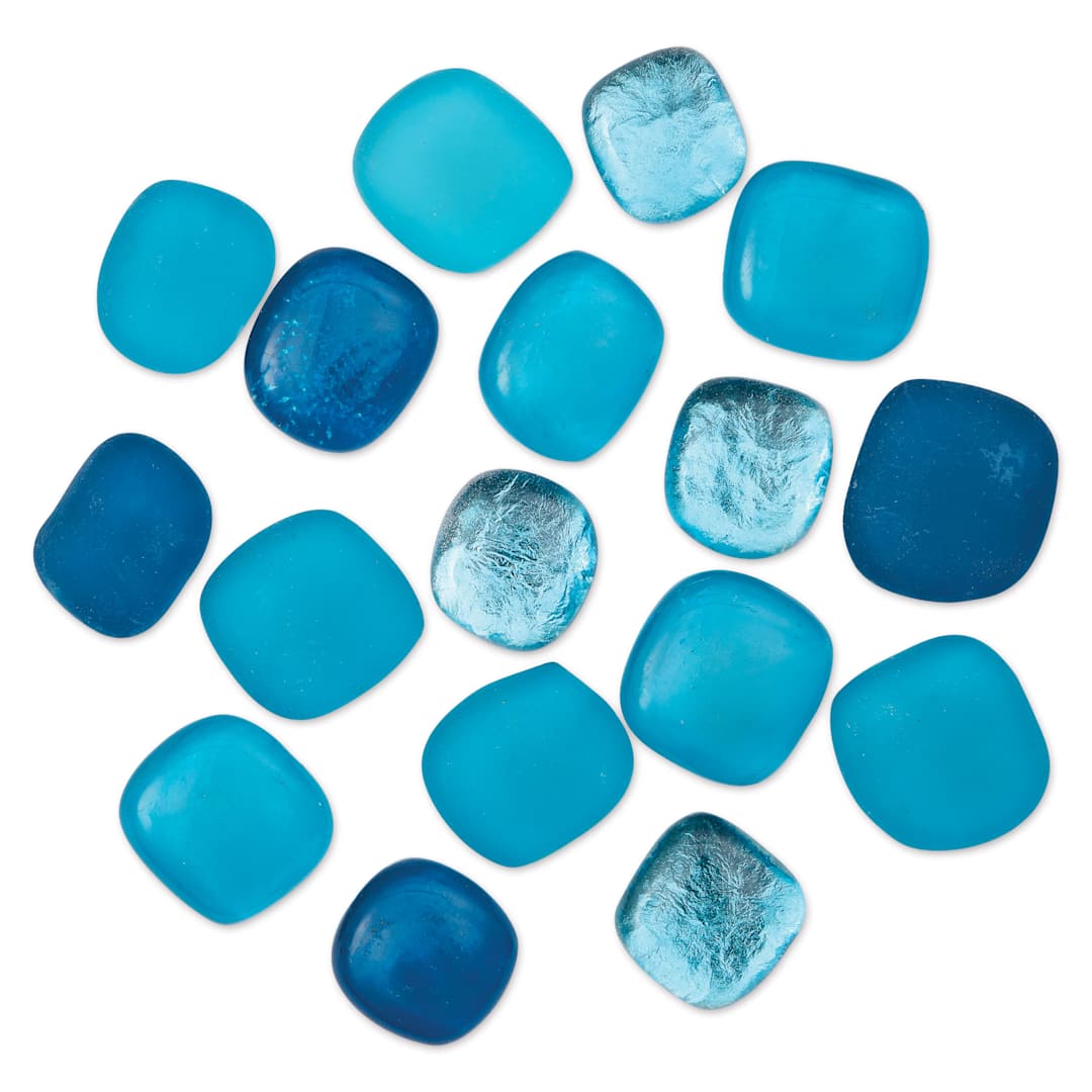 Open in modal - Mosaic Mercantile Glass Pebble Tiles - Aqua, 4 oz, out of packaging