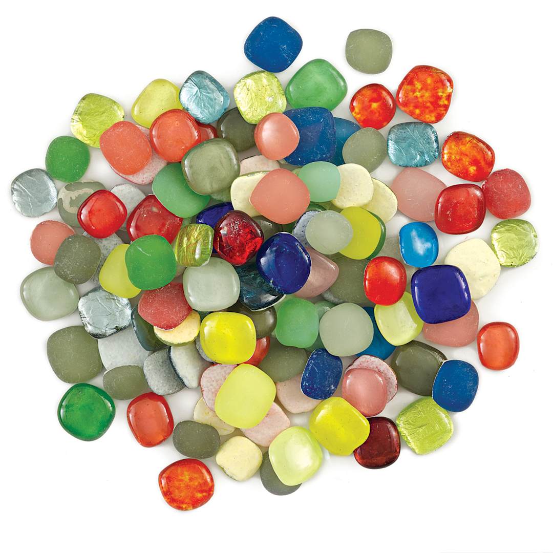 Open in modal - Mosaic Mercantile Glass Pebble Tiles - Pile of Royal Mix Pebbles shown