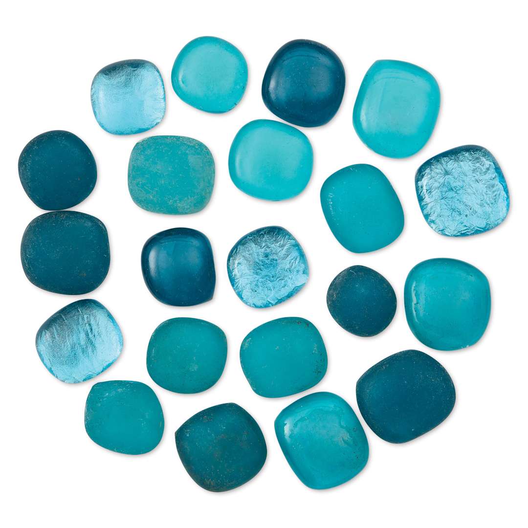 Open in modal - Mosaic Mercantile Glass Pebble Tiles - Turquoise, 4 oz, out of packaging