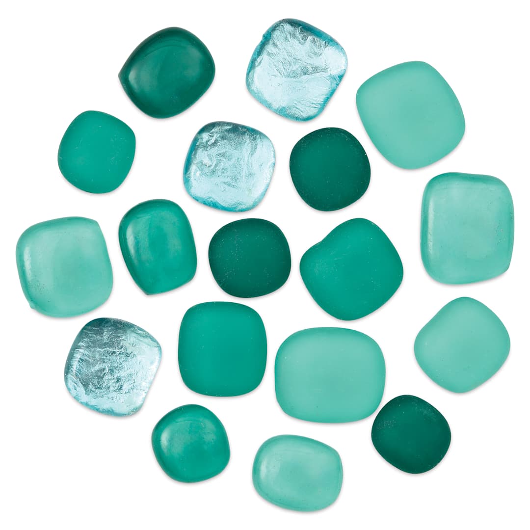 Open in modal - Mosaic Mercantile Glass Pebble Tiles - Emerald, 4 oz, out of packaging