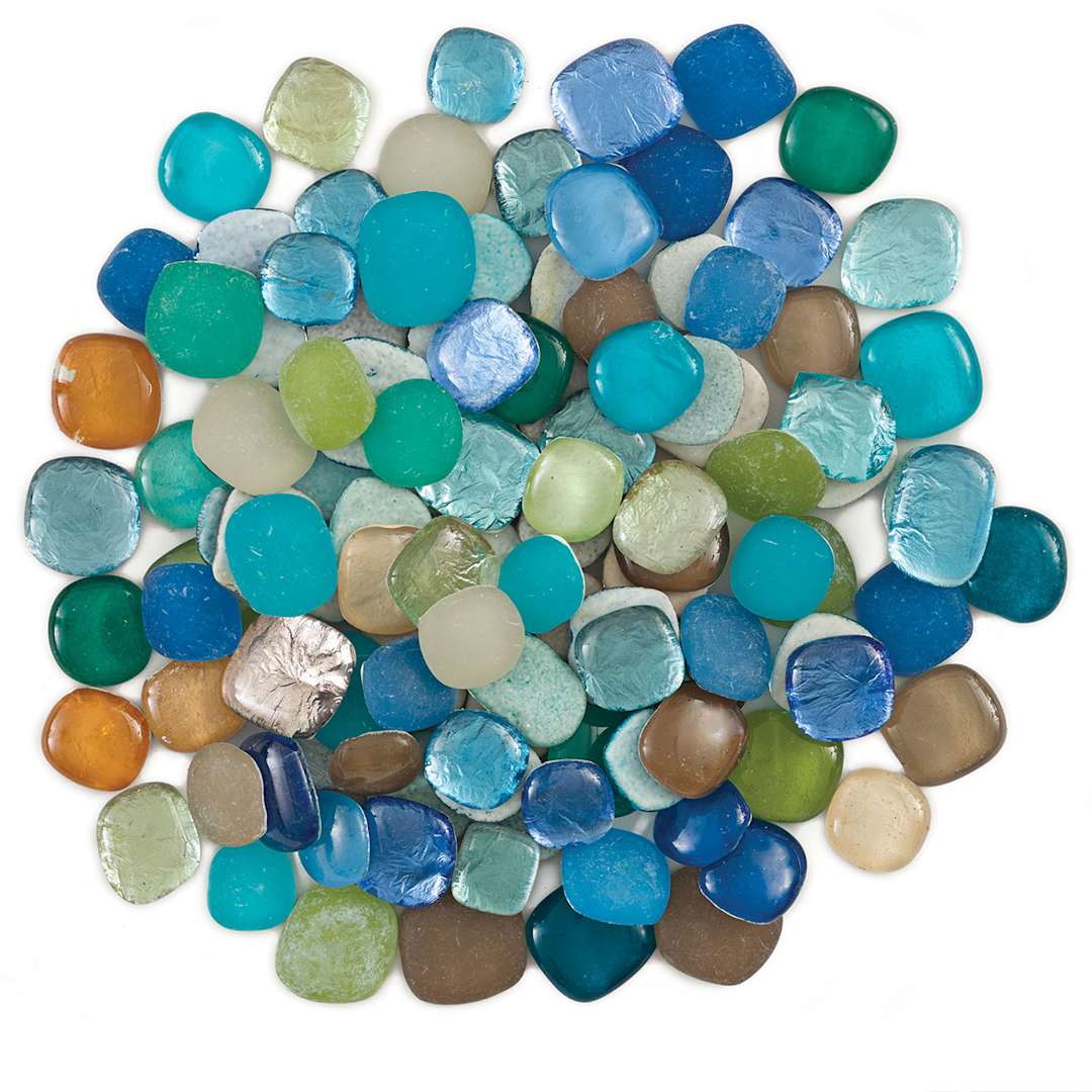 Open in modal - Mosaic Mercantile Glass Pebble Tiles - Pile of 1.5 lb Beachside Mix Pebbles shown
