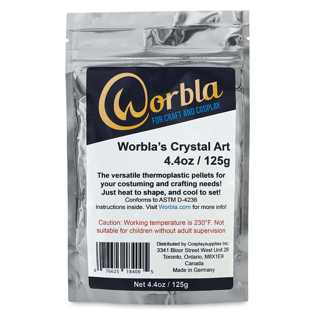 Open in modal - Worbla Crystal Art Moldable Plastic Pellets - Front of package showing label
