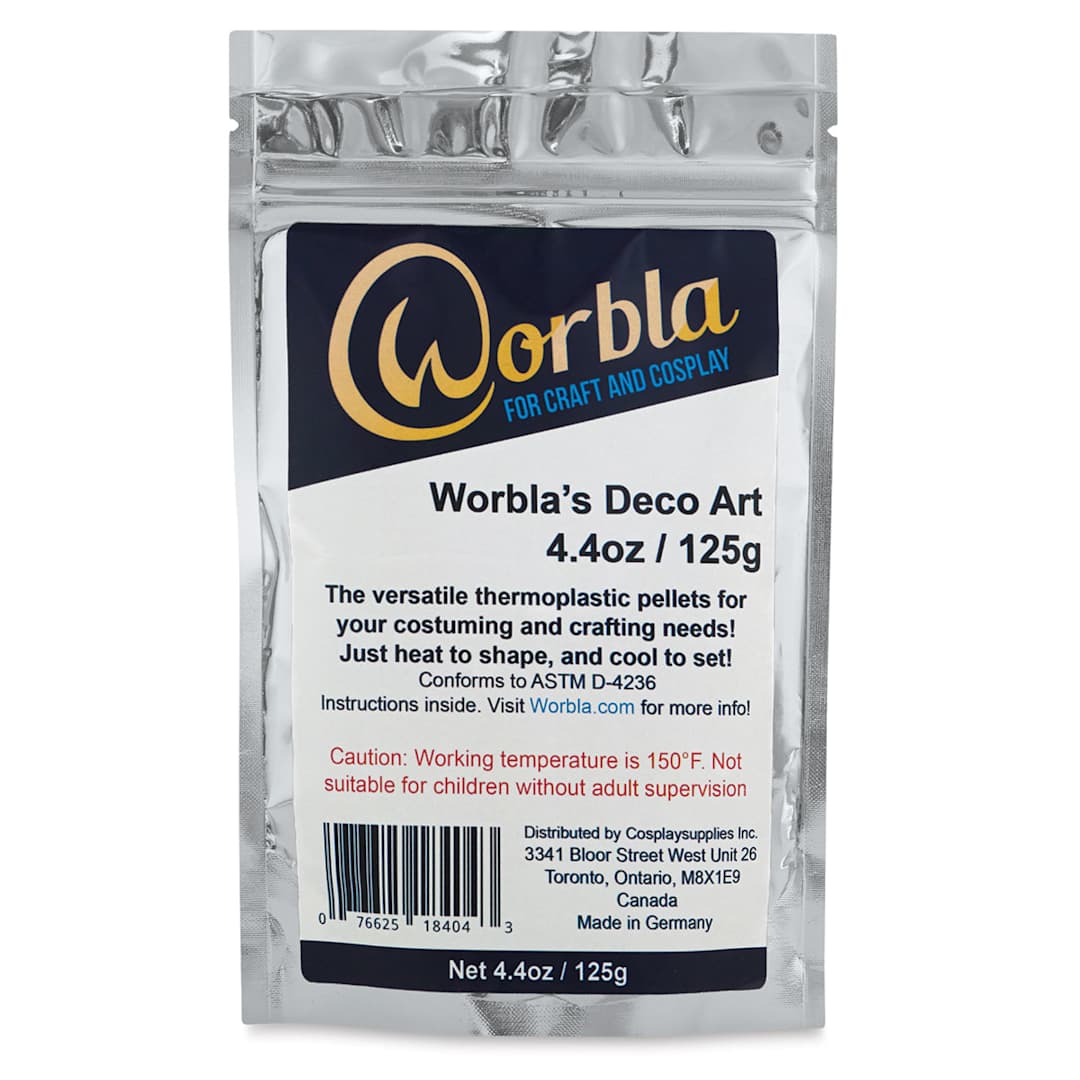 Open in modal - Worbla Deco Art Moldable Plastic Pellets - Front of package showing label