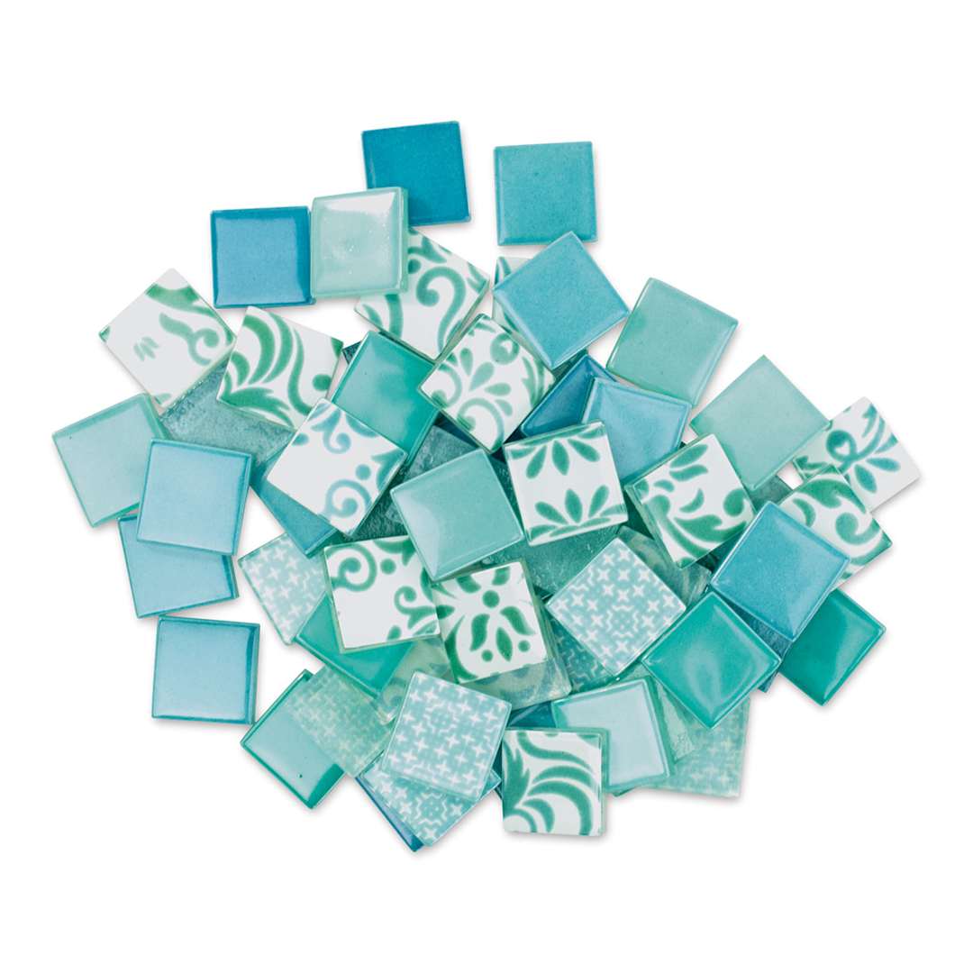 Open in modal - Mosaic Mercantile Patchwork Tiles - Light Blue/Teal, 1 lb