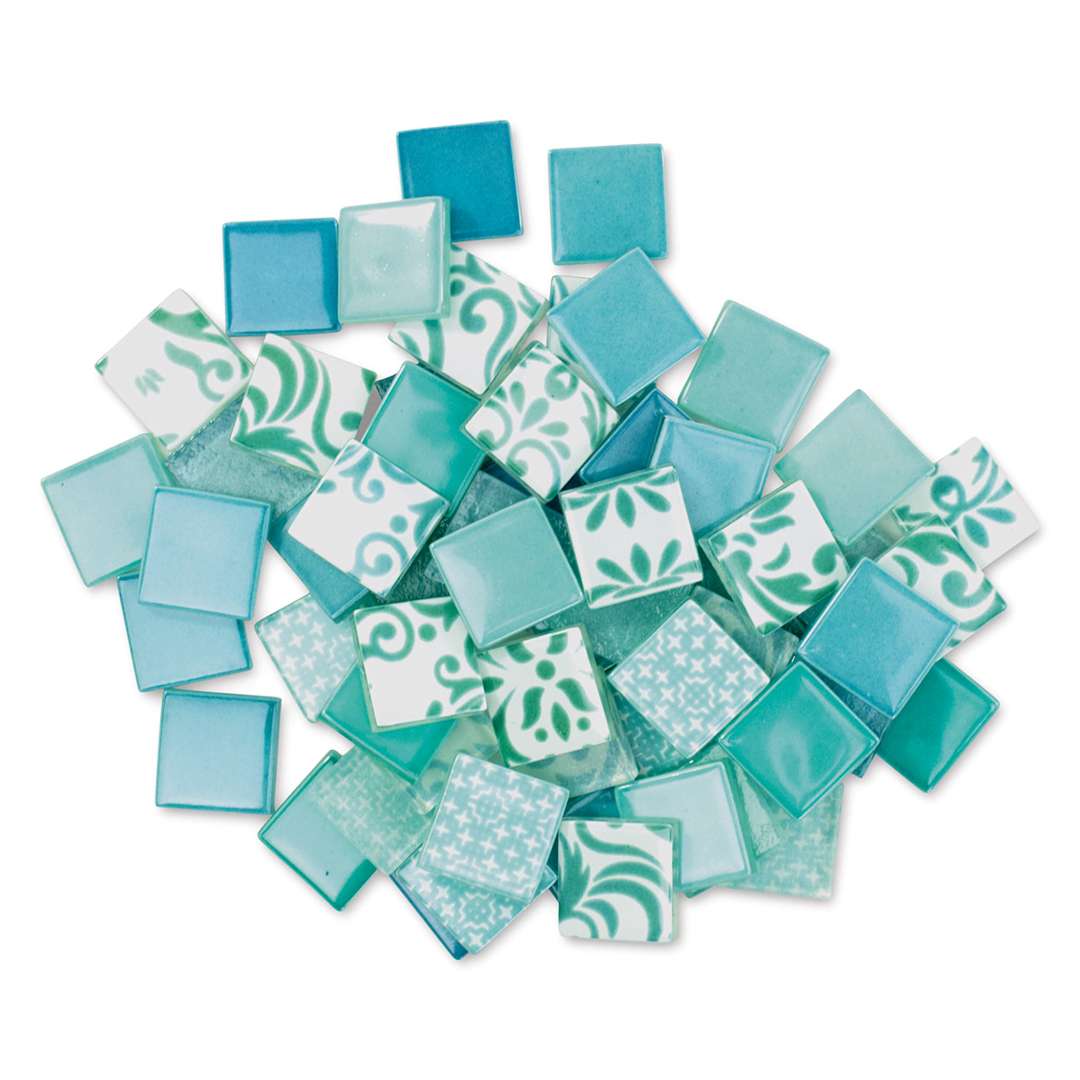 Open in modal - Mosaic Mercantile Patchwork Tiles - Light Blue/Teal, 3 lb
