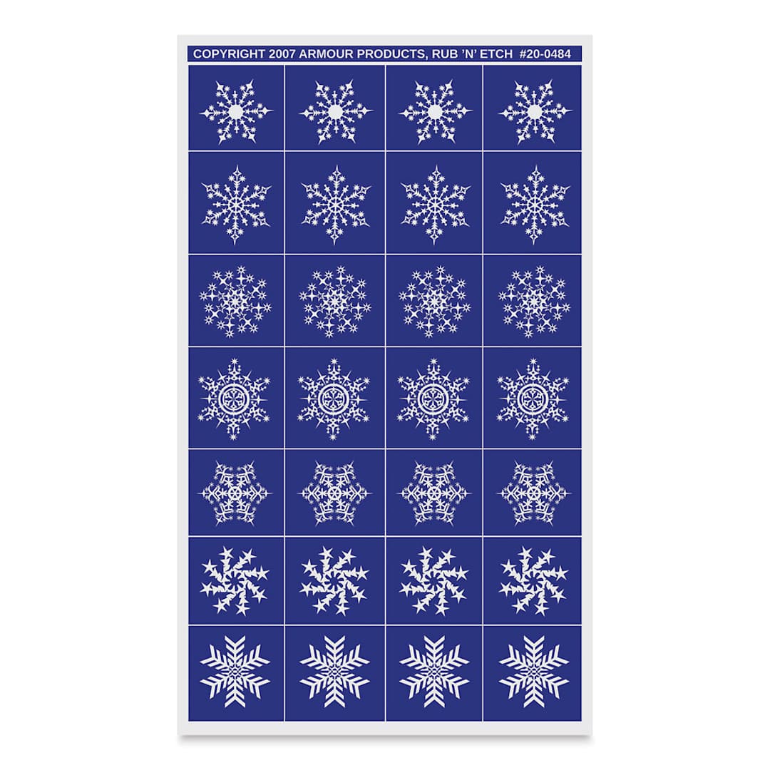 Open in modal - Armour Rub ‘N’ Etch Glass Etching Stencil - Snow Flakes, 8"H x 5"W Sheet
