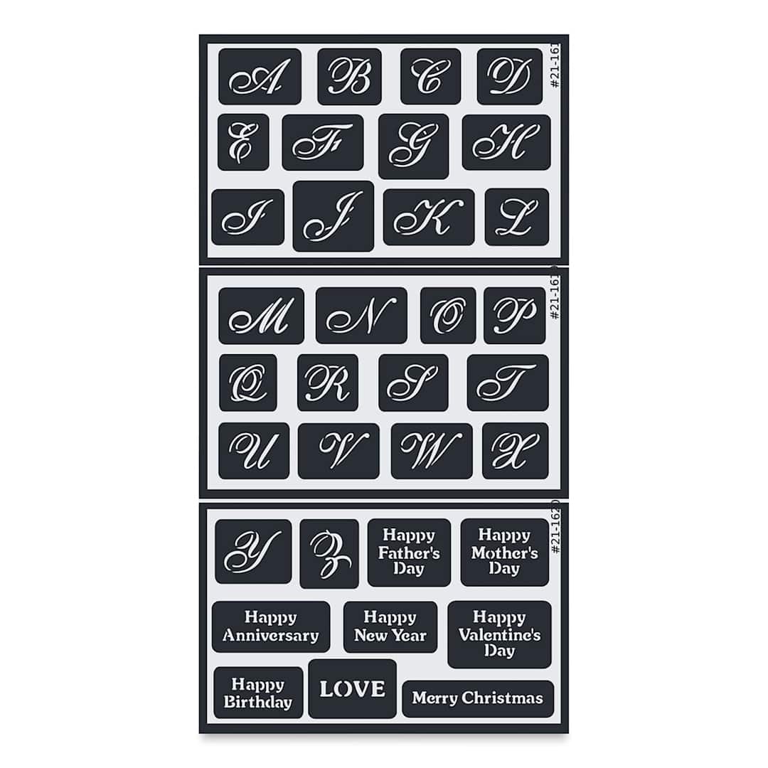 Open in modal - Armour Over ‘N’ Over Glass Etching Stencil - Script, Pkg of 3