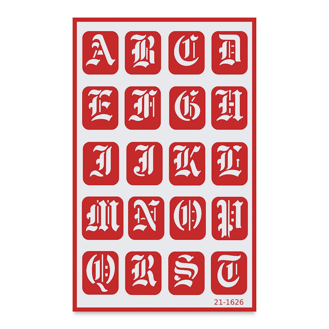 Open in modal - Armour Over ‘N’ Over Glass Etching Stencil - Old English Alphabet, Pkg of 2