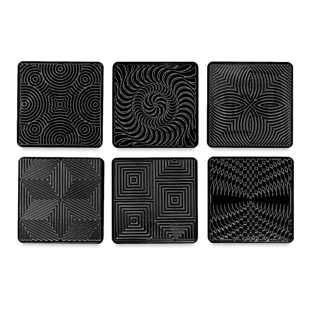 Open in modal - Cedar Canyon Rubbing Plates - Front view of 6 Op Art design plates