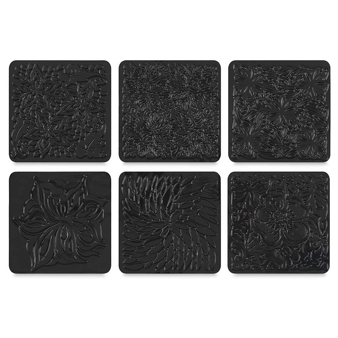 Open in modal - Cedar Canyon Rubbing Plates - Front view of 6 Floral Fantasy design plates