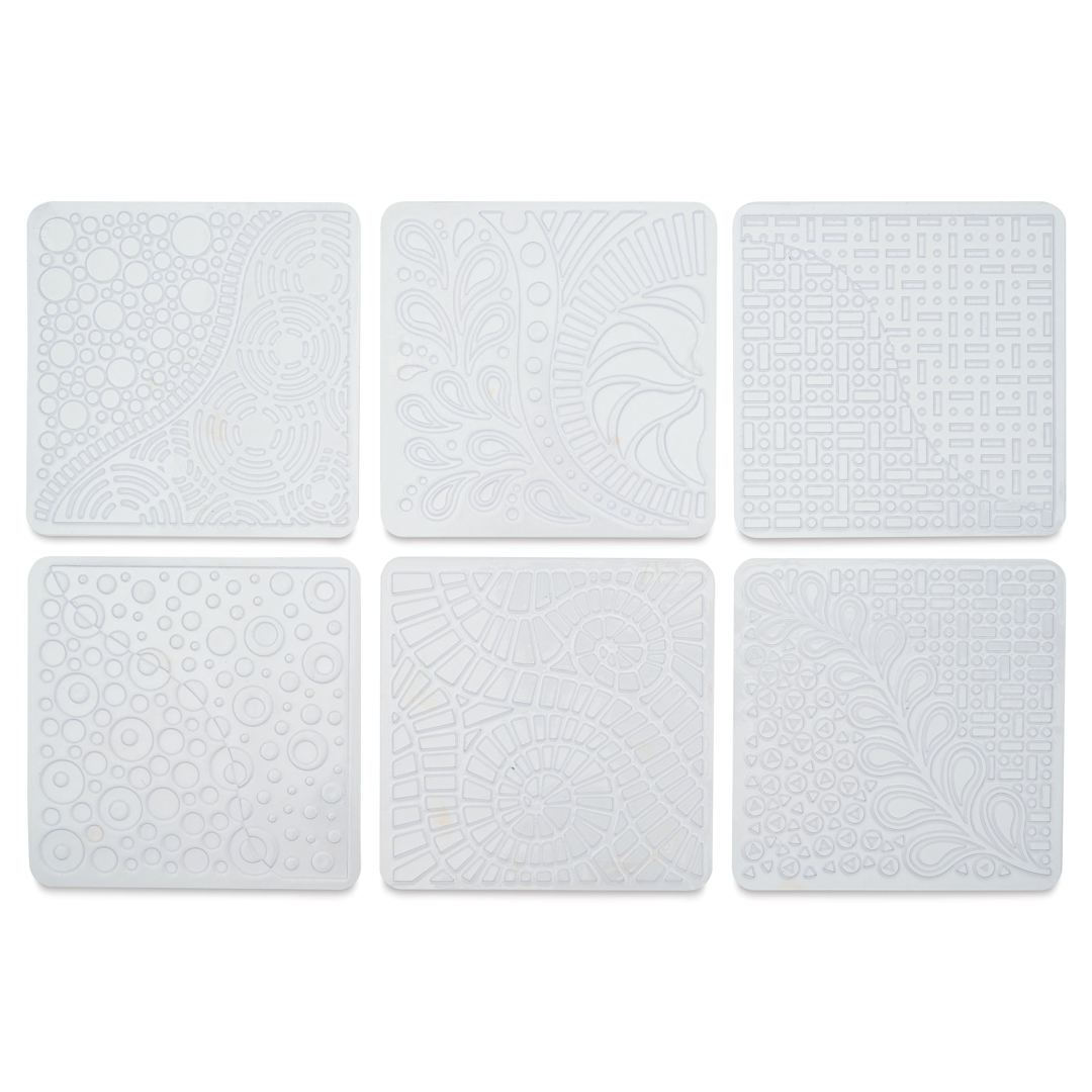 Open in modal - Cedar Canyon Rubbing Plates - Front view of 6 Doodles design plates