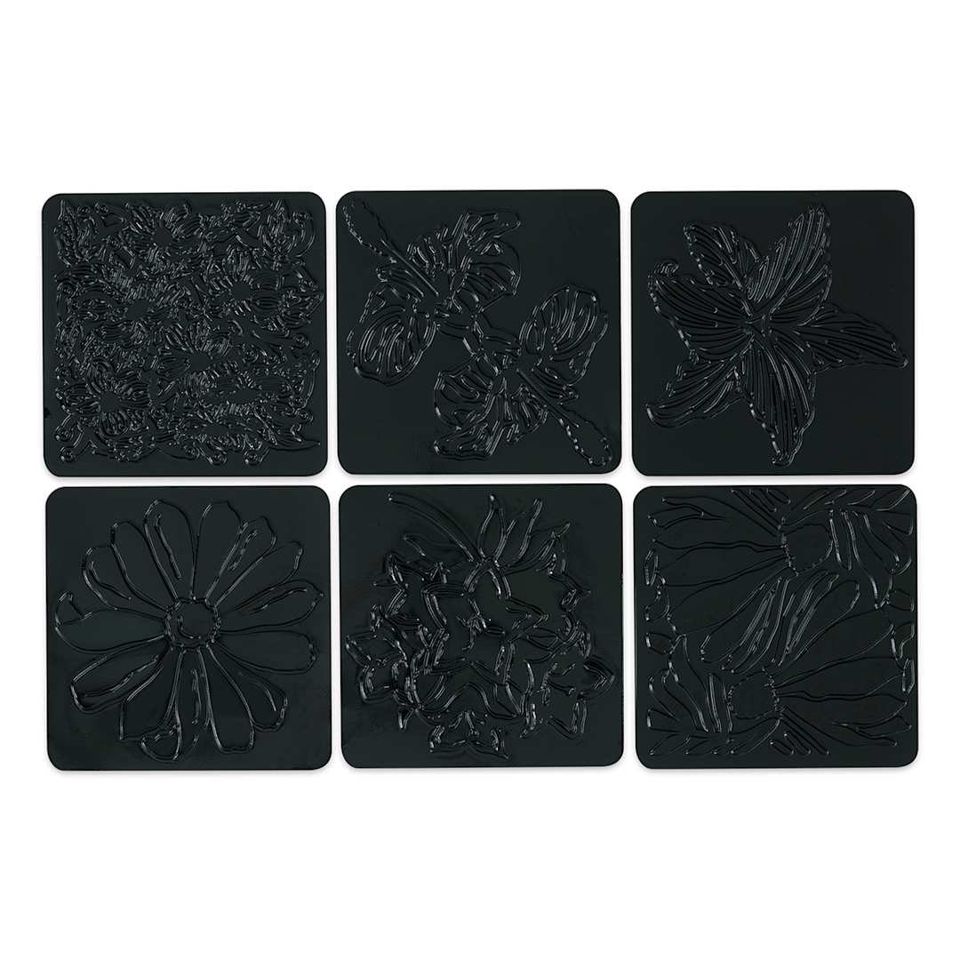 Open in modal - Cedar Canyon Rubbing Plates - Front view of 6 Garden Flowers design plates