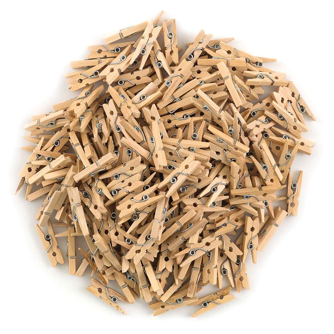 Open in modal - Creativity Street Wooden Spring Clothespins - Natural mini clothespins shown in pile