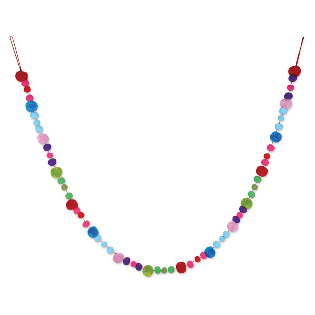 Open in modal -  Darice Pom Pom Garland - Multicolor Bright, 6 ft