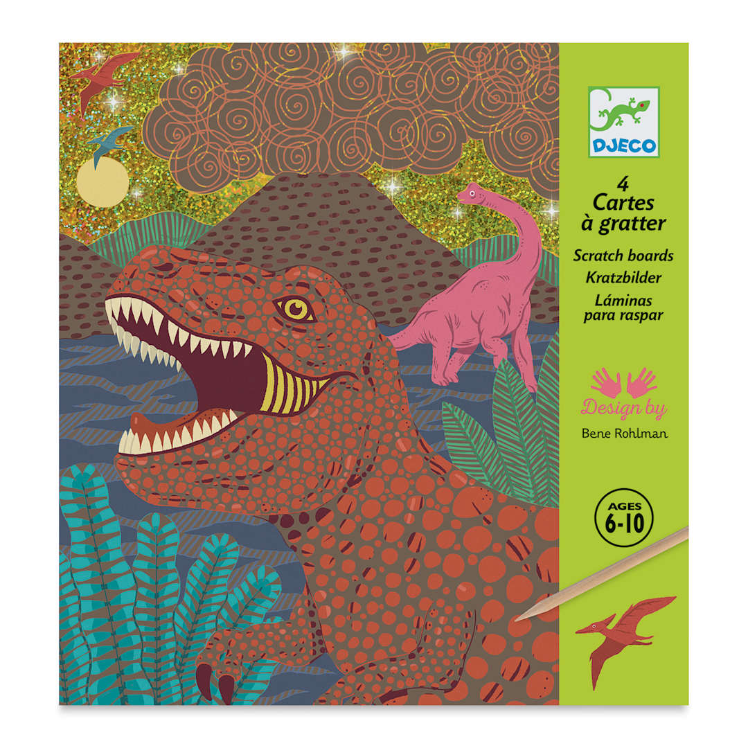 Open in modal - Djeco Petit Gift Scratch Board Kit - Dinosaurs (Front of packaging)